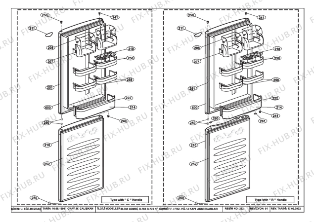 Взрыв-схема холодильника Beko BEKO CCC 7860 (6066483166) - DOOR ACCESSORIES (B-775/785/765 CCC,CCR)